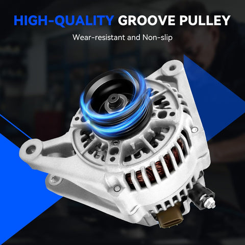 Heavy Duty Alternator Replacement For 2003-2008 Vibe And 2003-2008 Corolla Matrix 1.8L L4 Engines, 2000-2005 Celica MR2 Spyder, 27060-0D110 Compatible Replacement Auto Alternator With Easy Install featuring a high-quality groove pulley.