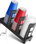 Three Slot Upright Paper Cup And Lid Dispenser For Coffee Stations Keeps 3 Oz To 16 Oz Cups In Check Black Holds Up To 100 Cups And 150 Lids
