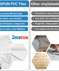 Comparison of DICOFUN PVC tiles with other vinyl/plastic tiles, highlighting features like strong foam tape and 3mm thickness.