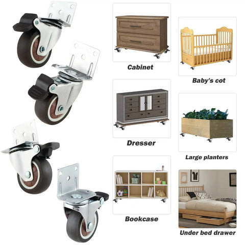 1.5 Inch Side Mount Caster Wheels Set Of 12 With Locking Swivel installation on cabinets and furniture