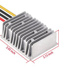 DC-DC Boost Converter 12V To 24V Up To 25A 600W Step Up Regulator Module with heat fins and wires, dimensions labeled.