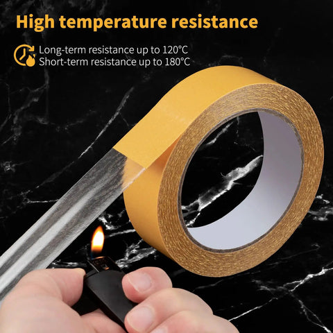 Ultra Thin Clear Double Sided Tape 1.18 Inch By 66 Feet Versatile Mounting Tape showing high-temperature resistance test with flame.