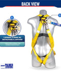 Back view of Heavy Duty Fall Protection Harness Kit With Detachable Six Foot Lanyard Internal Shock Absorber Snap Hook OSHA ANSI 2 Pack