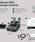 Pro Grade Advanced Money Counting Scale For Fast Cash Auditing Counts Bills Coins Coin Rolls And Bill Bundles In Multi Currency Setup Easy Updates Clear Display Panel And 3 Year Warranty package contents