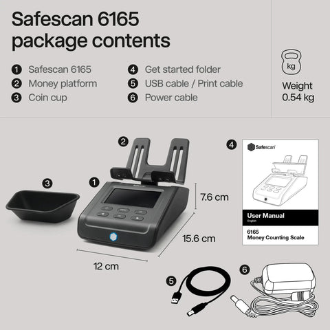 Pro Grade Advanced Money Counting Scale For Fast Cash Auditing Counts Bills Coins Coin Rolls And Bill Bundles In Multi Currency Setup Easy Updates Clear Display Panel And 3 Year Warranty package contents
