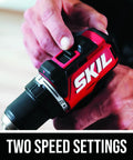 Person adjusting two speed settings on 12V Brushless Cordless Half Inch Compact Drill Driver Kit With 2.0Ah USB C Battery.