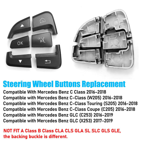 Mercedes-Benz Steering Wheel Button Cover Replacement for C Class W205 2016-2018 and GLC X253 2016-2019 black button caps set
