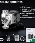 Smart Hot Water Recirculation Pump Delivers Sweet 10.1 Gpm Flow components with O-rings, bushings, coupling, and manual displayed.