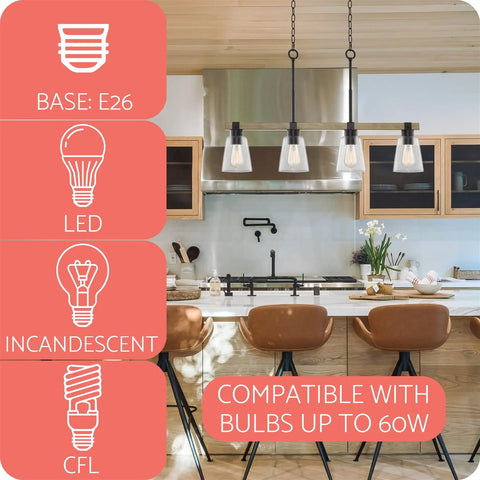 Asher 34-Inch 4-Light Farmhouse Kitchen Island Light With Funnel Glass Shades over modern kitchen island