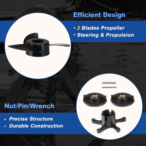 2 Pack Trolling Motor Outboard Propeller Set For Haibo ET44L ET54L D65L T34 3 Blade Electric Boat Propeller For Marine And Fishing Boats With Prop Nut Wrench