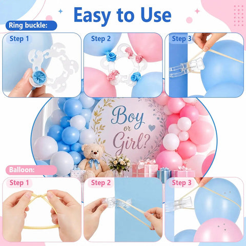Super Cool Balloon Arch Clips Kit With Transparent Strip And Ring Clips For Epic Party Garland Decor That Looks Clean And Saves You Big Bucks On Fiestas. Baby shower balloon arch setup with clear clips and strip