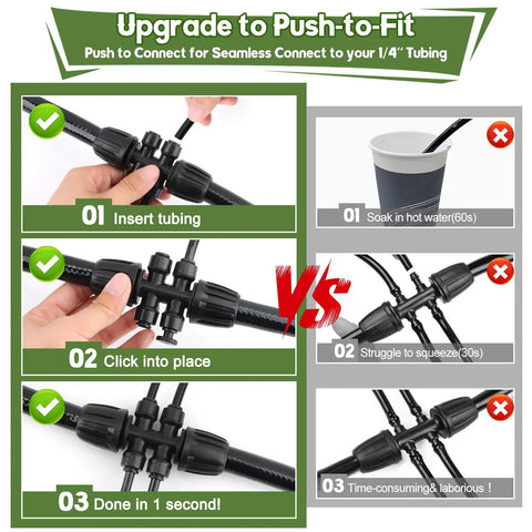 Comparison of Six Way Barbed Tee Quick Connectors Set From Half Inch To Quarter Inch installation methods demonstrating ease of use.