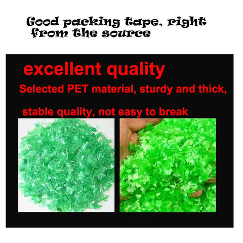 Rock Solid Green Pet Strapping Roll, 1000Ft By 5/8 Inch Wide Heavy Duty Baling Tape For Pallet Wrapping, PET materials shown.