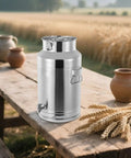 Built Tough 304 Stainless Steel Food Storage Hopper With Spigot And Airtight Lid For Staying Fresh Rice Flour Sugar Grains Coffee Beans 16 9 Gallon Capacity on wooden table.