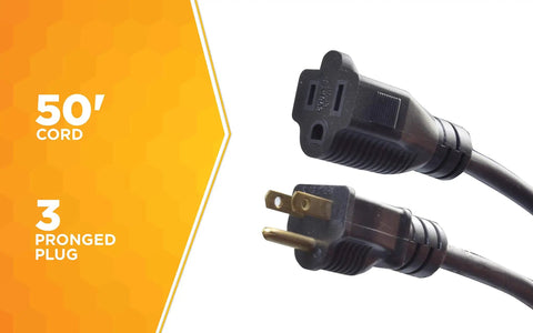 Heavy Duty Outdoor Extension Cord 50 Ft 14 Gauge 3 Conductor, Oil Resistant Vinyl Jacket, All Weather Flex, UL Listed, Black, 3 prong plug
