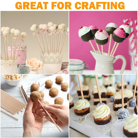 Premium Unfinished Wooden Dowel Rods Top Notch For Knocking Out Weekend Diy Crafts And Home Decor Upgrades Along With Party Displays Featuring Smooth Quarter Inch By Six In Sticks used for cake pops and crafting.
