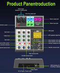 Front and back view of Four Channel Audio Mixer With USB And Bluetooth For Recording, Live Streaming, and Podcasting, Echo Delay Effects
