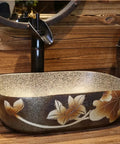 USZWBY Vessel Sinks Bathroom Vanity Sink Vintage Art Countertop Basin Chinese-Style Ceramic Washbasin Home Vessel Bathroom Bowl Sink on wooden surface.