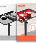 Rolling Salon Cart With Wheels Mobile Styling Station Aluminum Tray Trolley For Salon Essentials showing before and after use