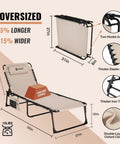 Oversized Chaise Lounge Chair With Five Adjustable Positions Ultra Comfy Heavy Duty Folding Outdoor Lounger in beige