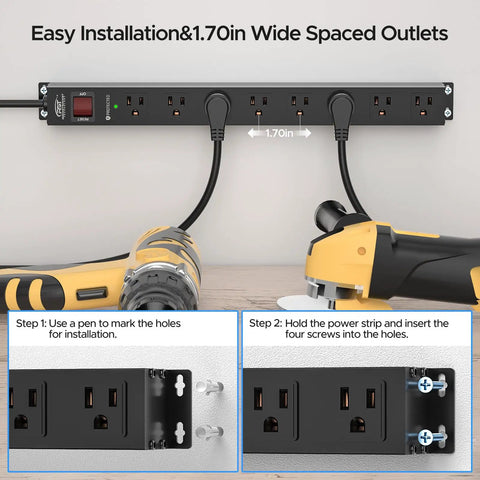 Heavy Duty 8 Outlet Metal Power Strip With 2100J Surge Protector installation steps