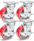 5 Inch Industrial Caster Set Of 4 With Brakes, Heavy Duty Swivel Plate Casters With Quiet Polyurethane Wheels On Steel Hubs