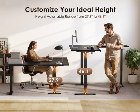 63 Inch Reversible L Shaped Electric Standing Desk Height Adjustable Corner Desk For Home Office Ergonomic Workstation in use