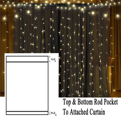Extra Wide Outdoor Curtains Waterproof Black Voile Mesh Screen Bug Netting For Patio Porch Balcony Pergola Terrace 125Inch Width 98Inch Length Per Panel 2 Panels with lights