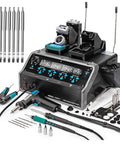 All-In-One Micro Soldering And Hot Air Rework Station With Microsoldering Iron, Hot Tweezers, Desoldering Gun, Hot Air Pencil, And Suction Pen