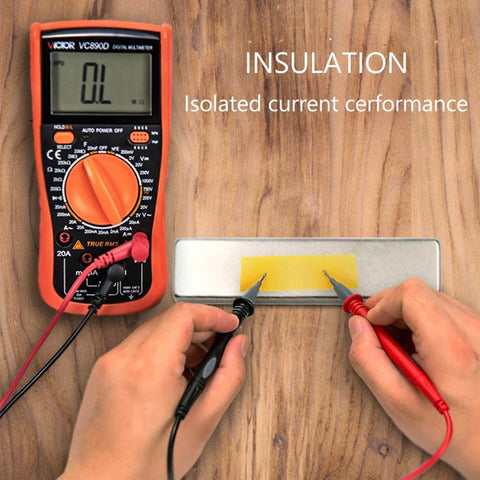 Digital multimeter testing insulation on metal object with high temperature polyimide tape for PCB and CPU protection displayed.