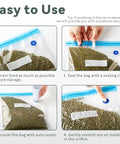 Reusable Sous Vide Vacuum Sealer Bags 30 Pcs Set With Upgraded Auto Pump BPA Free Microwave Safe Freezer Safe Works With Anova And Joule Cookers Durable Food Storage For Precise Cooking, showing step-by-step sealing process, blue clips, vacuum pump, and air bubble removal.