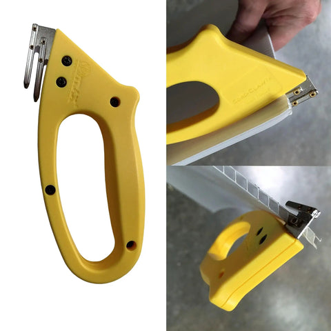 Slick Dual Purpose Flute Cutter For 4Mm Coroplast And Corrugated Plastic Panels with yellow handle for precision scoring.