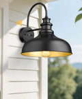Dusk To Dawn Sensor Farmhouse Barn Light, No Fuss Auto On Off Outdoor Wall Lantern For Porch Patio Garage, Black And Gold Finish