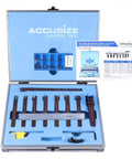 Accusize Industrial Tools 3/8 in shank 9pc indexable carbide turning tool set in an open blue case with 10 inserts