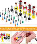 57 Piece Polymer Clay Tools Set With Acrylic Roller, Sheets, Scrapers, 12 Modeling Tools And 40 Stainless Steel Round Cutters For Your DIY Clay Crafting And Ceramics, showing various sized round cutters with colored handles.