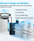 Diagram of Replacement HEPA Filter For B-D02L Air Purifier 1 Pack H13 True HEPA Filtration process showing four filter stages