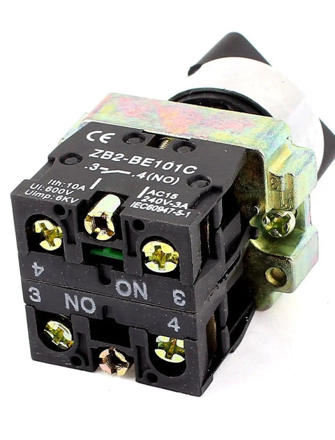 Back view of 22mm Latching Rotary Selector Switch Three Position With Two Normally Open Contacts Heavy Duty Panel Mount 10A 600V 240V AC 3A Ideal For Control Panels And DIY Projects