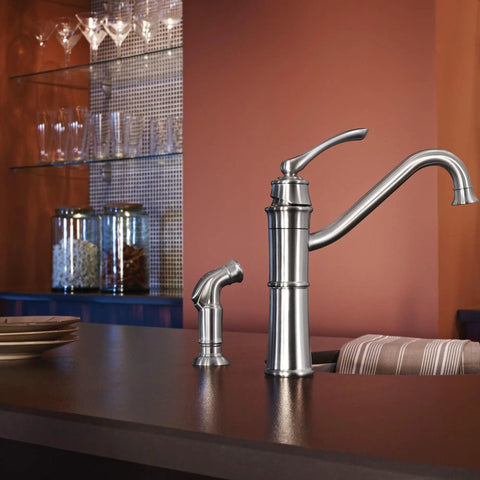 Wetherly High Arc Kitchen Faucet With Side Spray In Spot Resist Stainless, One Handle Lever For Easy Install in modern kitchen