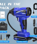 Cordless Tire Inflator Portable On The Go Air Compressor With 150 PSI Dual Power DC 12V And Battery Handheld Air Pump