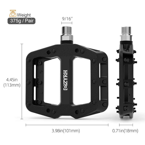 Rugged Nylon Fiber Mountain Bike Pedals With Nine Sixteen Inch Spindle, Three Sealed Bearings, Lightweight Grippy Non Slip Platform For Road, BMX And MTB Riding Today.