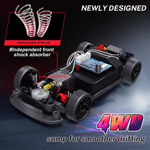 High Speed 1 24 Scale RC Drift Car With 4WD 20 Km Per Hour Top Speed LED Lights Dual Batteries chassis and shock absorbers