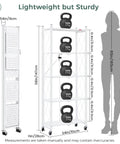 Five Shelf Folding Bookshelf With Wheels For Easy Go Anywhere Setup No Fuss Heavy Duty Freestanding Metal Wire Storage Rack For Living Room Office Kitchen Basement Pantry In White, 24x11x58 in