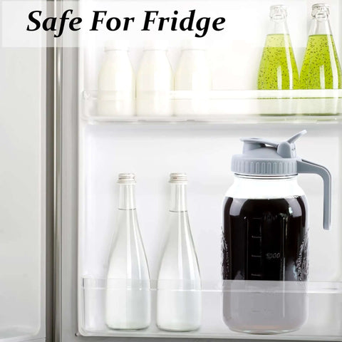 32 Oz Mason Jar Cold Brew Pitcher With Strainer And Wide Mouth Glass Spout Lids For Fridge Iced Coffee Tea Lemonade Sun Tea 1 Quart Brew Maker Dishwasher Safe No Mess inside fridge