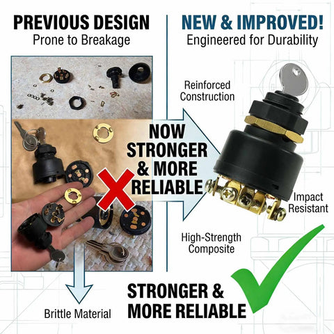 Comparison of previous and new Boat Ignition Switch With Keys For Three Position Magneto Push To Choke No Fuss Install Replacement Panel Mount Fits MP41000 MP52000 87 88107 87 88107A5 Premium Quality Durable Quick Swap For Boats with high-strength composite
