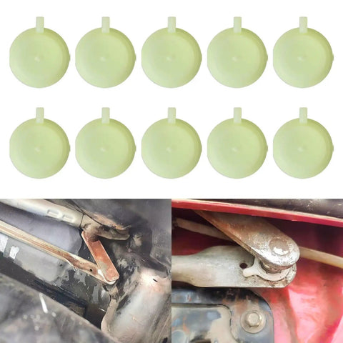 Front Windshield Wiper Linkage Arm Bushing Cap for 1981-1993 Dodge D150 D250, 10-pack nylon caps, white, on worn wiper arm