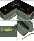 Machinist For Spirit Level, 0.02mm Steel Level For Machine Tool Alignment, close-up of green steel level with bubble indicator.