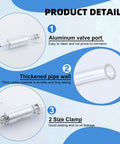 Four Pack Brake Bleeder Hose Kit With One Way Check Valves, aluminum valve port, thickened pipe wall, 2 size clamp details