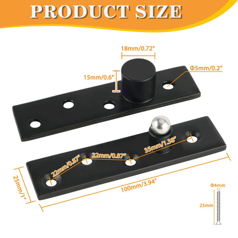 Heavy Duty 4 Inch Hidden Door Hinges Built Like A Tank With Smooth 360 Degree Pivot Rotation For Secret Bookcase Entries and Black Stainless Steel Closet Swings Zero Drama Setup 2 Pack size overview with dimensions on black steel hinges