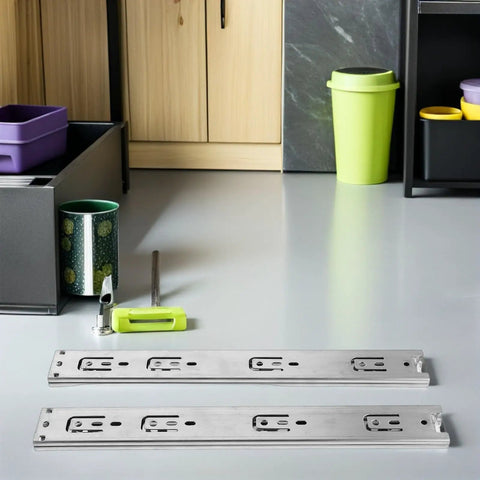 Stainless Steel Drawer Slides For Bathrooms And Kitchens, 2 Pack, Smooth Silent Three Section Rail System, Side Mount