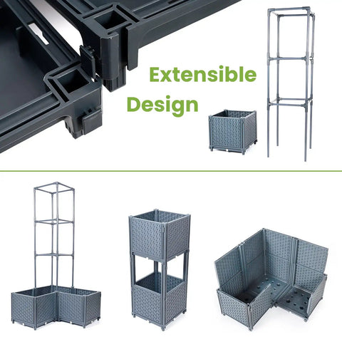 Raised Garden Bed Planter Boxes With Trellis For Climbing Vegetables And Tomatoes And Tomato Cage with extensible design and configurations